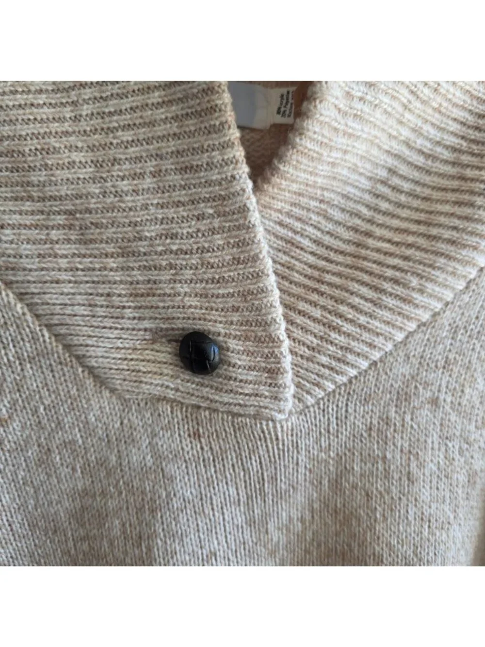 Vintage 80s Ilyse Shawl Collar Pullover Sweater S Beige Preppy Academia Office